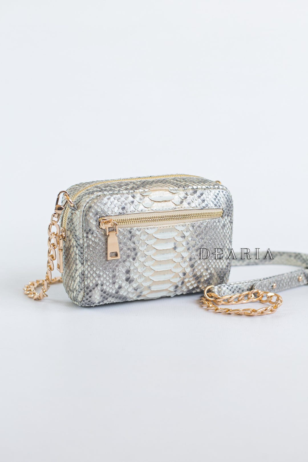Python Leather Crossbody Bag - Small Gold Bag - Soft