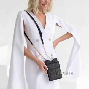 Rainbow Python Leather Phone Pouch: Slim Crossbody Bag with Gold Chain image 7