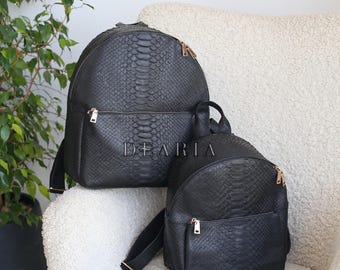 Black Snakeskin Backpack for Women - Luxury Exotic Python Leather Bag