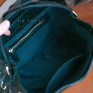 Interior view of spacious python leather tote bag