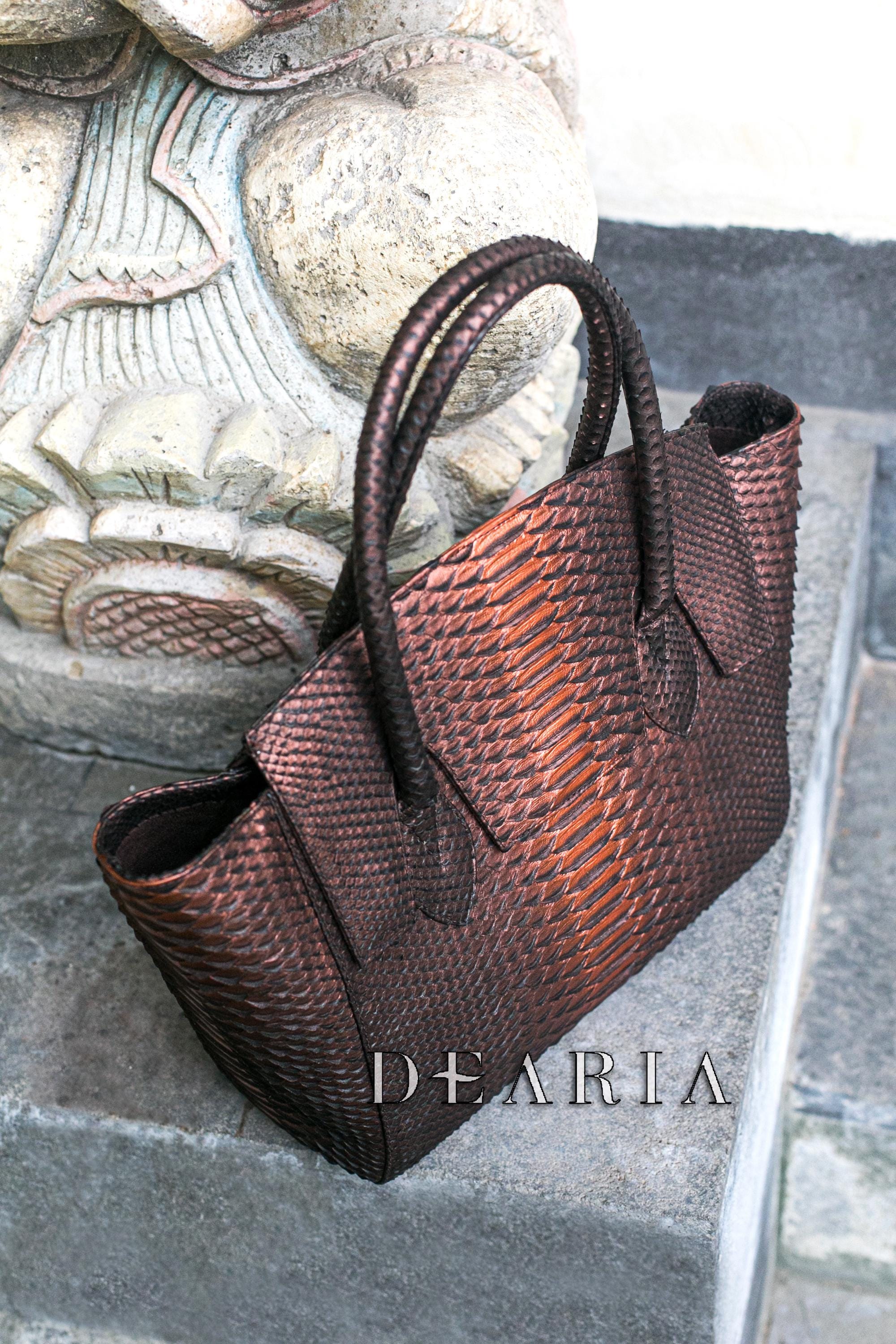 Python Leather Bronze Tote Bag - Luxury Exotic Brown Handbag ...