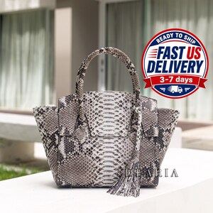 Large Python Leather Structured Tote Bag - Luxury Snakeskin Handbag
