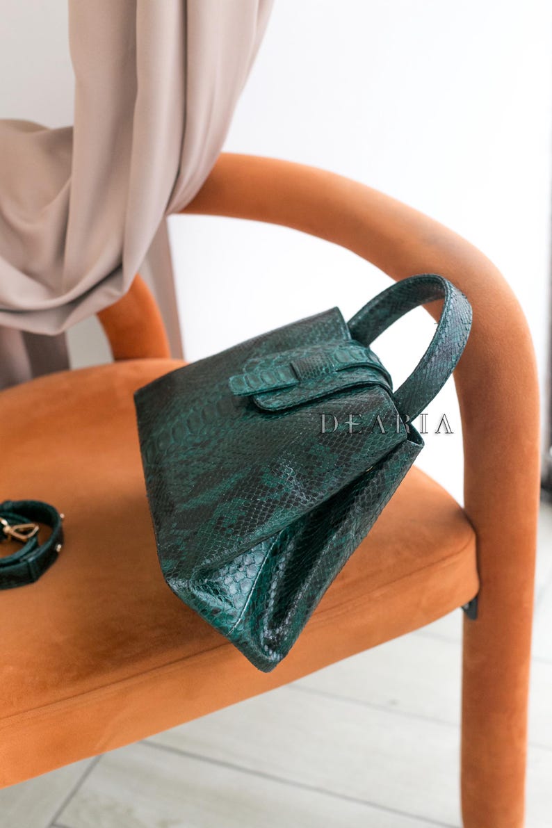 Soft leather tote bag with removable python shoulder strap