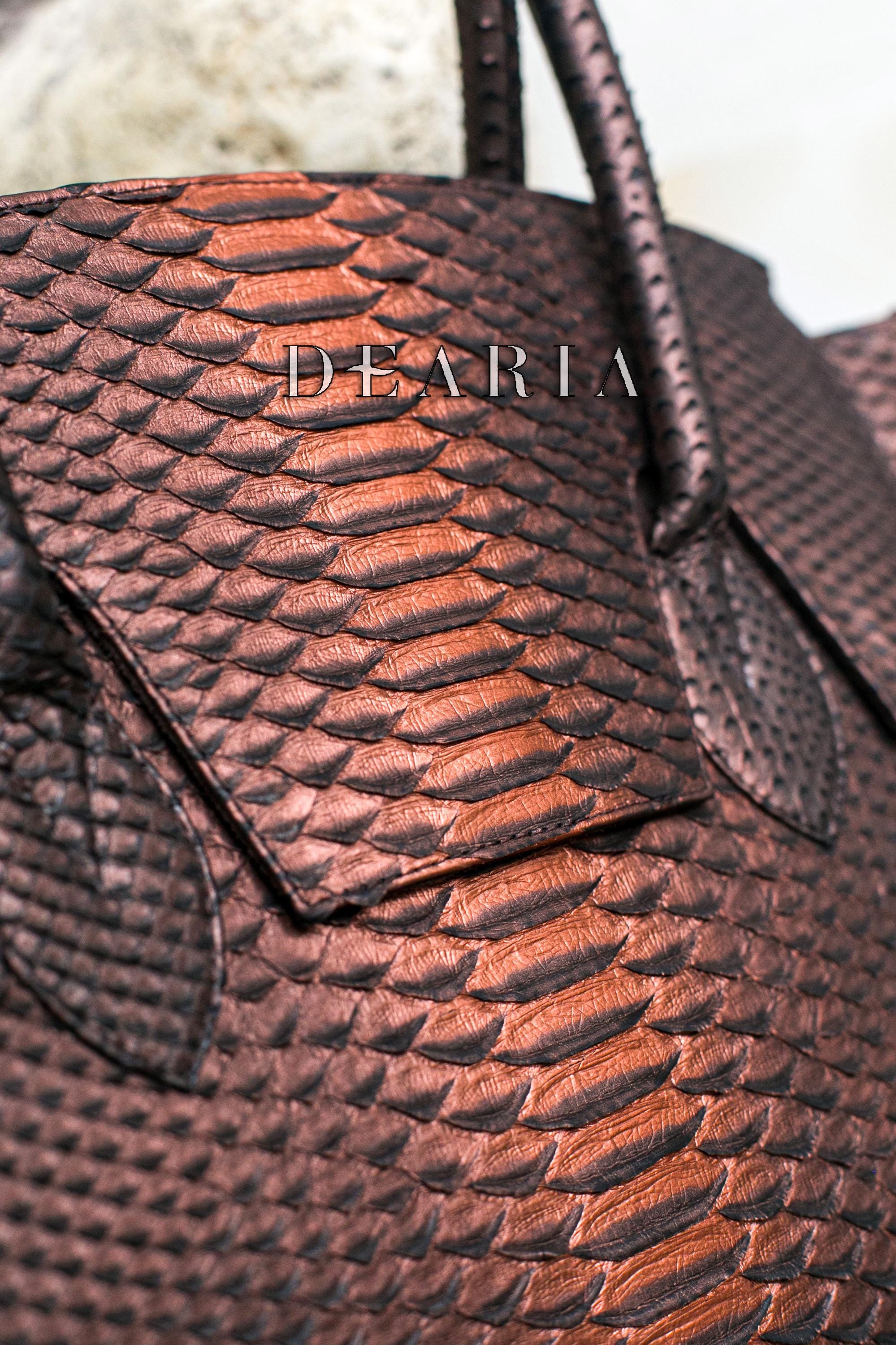 Python Leather Bronze Tote Bag - Luxury Exotic Brown Handbag ...