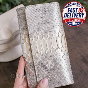 READY TO SHIP Gold Python Leather Wallet - Exotic Snake Skin Flap Clutch Wallet for Women