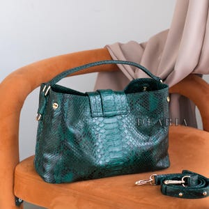 Back view of women’s exotic leather tote bag