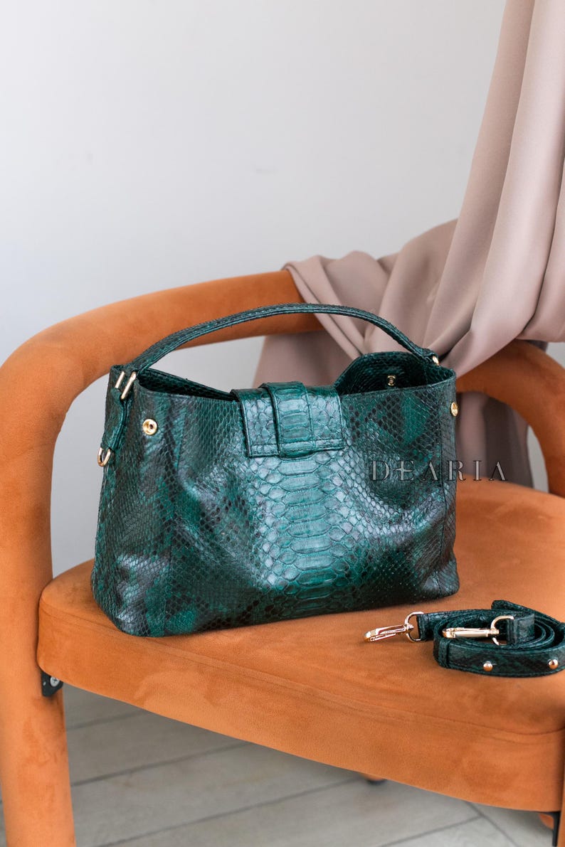 Back view of women’s exotic leather tote bag