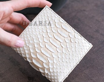 Snakeskin Small Card Wallet - Women's Mini Slim Wallet - Real Python Skin Compact Card Holder for Bills and Coins
