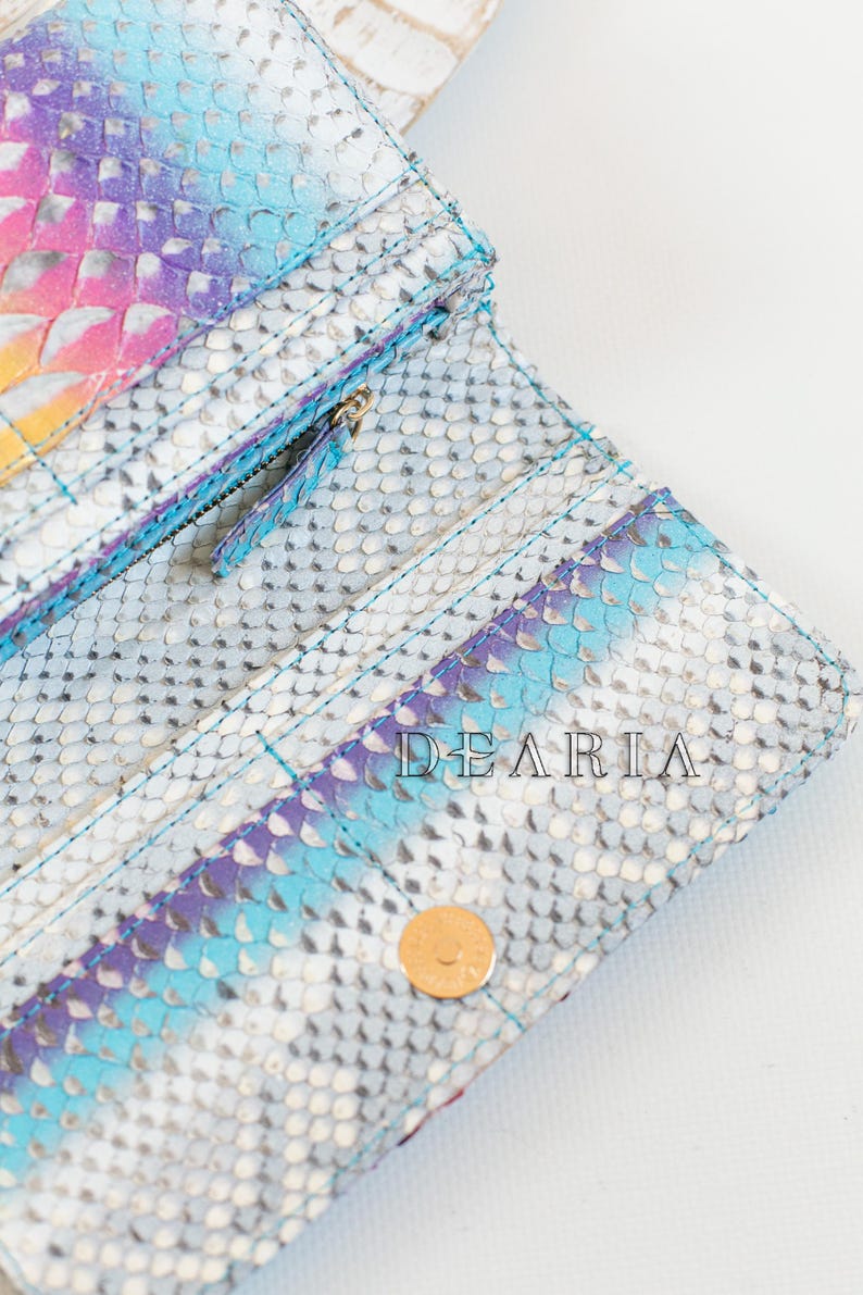 multicolor exotic snake skin long wallet for women, flap detail