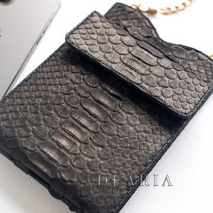 Rainbow Python Leather Phone Pouch: Slim Crossbody Bag with Gold Chain image 9
