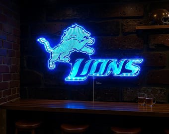 Detroit Lions LED Light Sign, Custom Sport Bar Room LED Sign, Home Bar Wall Decor Gift