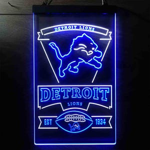 Detroit Lions LED Light Sign, Custom Name Night Display Gift For Home bar Sport bar, Home bar Sport bar Plaque