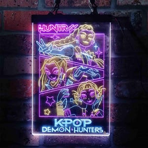 Kpop Demon Hunters Huntrix Neon LED Light Sign, Custom Man Cave Light Sign, Comics Room Decor