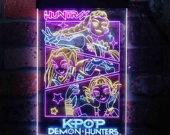 Kpop Demon Hunters Huntrix Neon LED Light Sign, Custom Man Cave Light Sign, Comics Room Decor