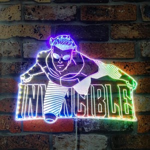 Invincible Wall LED Light Sign with Multi Colors, Custom Comic Game Room Gaming LED Sign, Superhero Wall Art, Comic Book Decor, Nerdy Gift