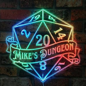 Gepersonaliseerde Dungeon Master led-verlichtingsbord met meerdere kleuren, led-bord thuisbar, decor thuisbar pub, cadeaus sportbar