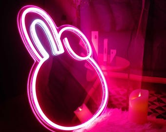 Cute Punny Leebit Skzoo LED Light Mirror Sign, Custom Night Light Display Gift For Room, Light Up Mirror