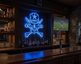 Cowboys Skull LED Light Sign, Custom Sport Bar Room LED Sign, Home Bar Wall Decor Gift