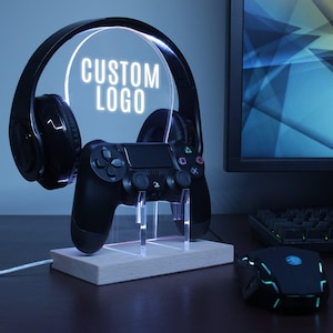Custom Logo Gamertag Gaming Controller Stand, LED Light Headphone Stand, Gifts for Gamer Husband