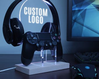 Custom Logo Gamertag Gaming Controller Stand, LED Light Headphone Stand, Gifts for Gamer Husband
