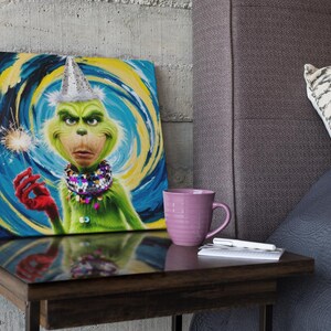 Lienzo del Grinch: Arte mural navideño para una decoración navideña original