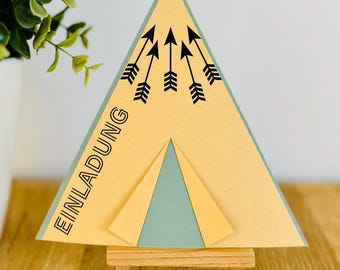 Invitación DIY con forma de tipi para fiesta de cumpleaños infantil | Plantilla PDF imprimible | Fácil y sencilla