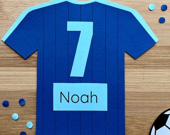 Invitación de cumpleaños de fútbol para niños – Invitación con diseño de camiseta para fiesta de cumpleaños infantil – Plantilla PDF imprimible – Personalizable