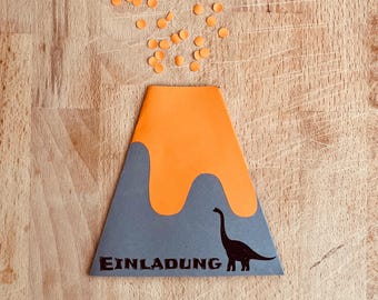Invitación de cumpleaños con temática de volcán – Invitación de cumpleaños infantil con temática de volcán – Plantilla PDF imprimible
