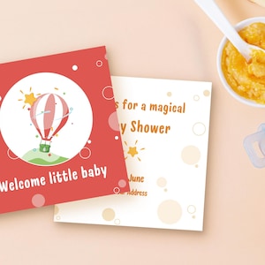 Rode ballon babyshower uitnodiging | Aangepaste welkomstbabykaart | Bewerkbare naam | Afdrukbaar | 5 x 5 uitnodiging voor directe download