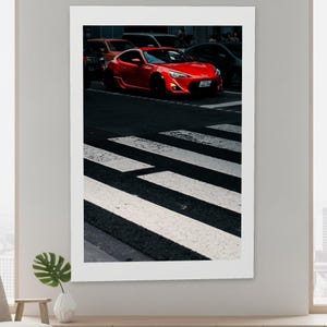 トヨタGT86ポスター（白枠付き） - 赤いJDM東京ストリートフォトグラフィープリント、額なしウォールアート