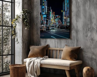 Tokyo Night Neon Canvas Print - Shinjuku Street Photography - Japanese City Wall Art - Cyberpunk Room Decor