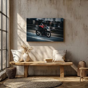 Japanese Motorcycle Canvas - Black Sport Bike Wall Art - Motion Blur Racing Print