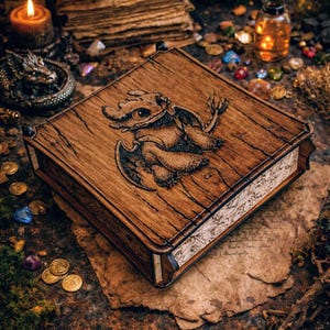 Graziosa scatola di legno a forma di drago - Ricordo artigianale ispirato a Sdentato - Scatola di dadi fantasy per giochi di ruolo - Regalo per gli amanti dei draghi - Piccola scatola di gioielli incisa