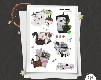 Summerween Sticker Sheet: Printable Stickers, Sticker Digital Download