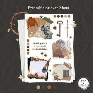 Foglio di adesivi Dusty Pages: Light Academia, Autunno, Adesivi stampabili, Foglio di adesivi digitali