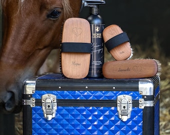 Personalized horse brush set with free engraving | Custom word + symbol | Gift set for riders, horse girls, horses, ponies, grooming supplies