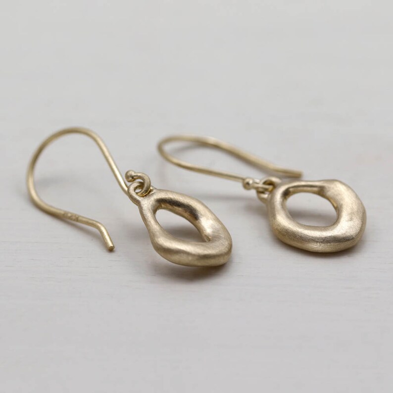 Torus Dangle Earrings Rustic Earrings Minimal Earrings Simple Gold Earrings Organic Earrings Solid Gold Earrings Dainty Earrings