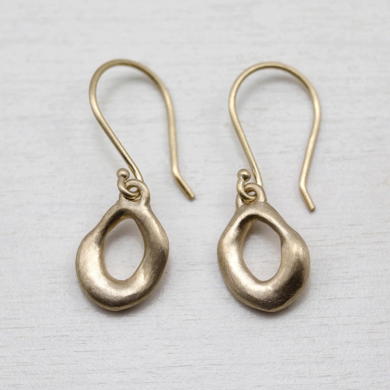 Torus Dangle Earrings Rustic Earrings Minimal Earrings Simple Gold Earrings Organic Earrings Solid Gold Earrings Dainty Earrings