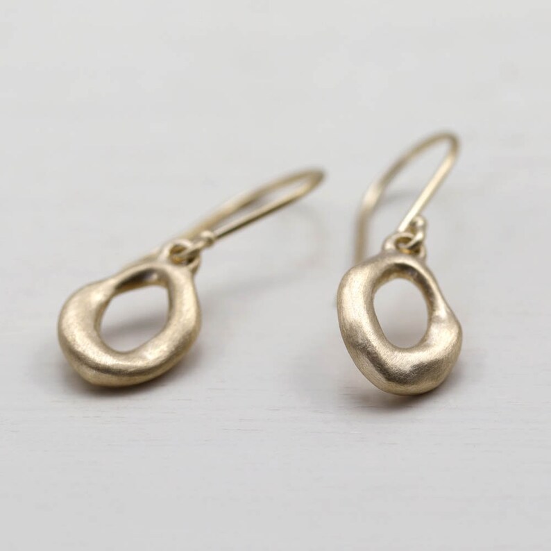 Torus Dangle Earrings Rustic Earrings Minimal Earrings Simple Gold Earrings Organic Earrings Solid Gold Earrings Dainty Earrings