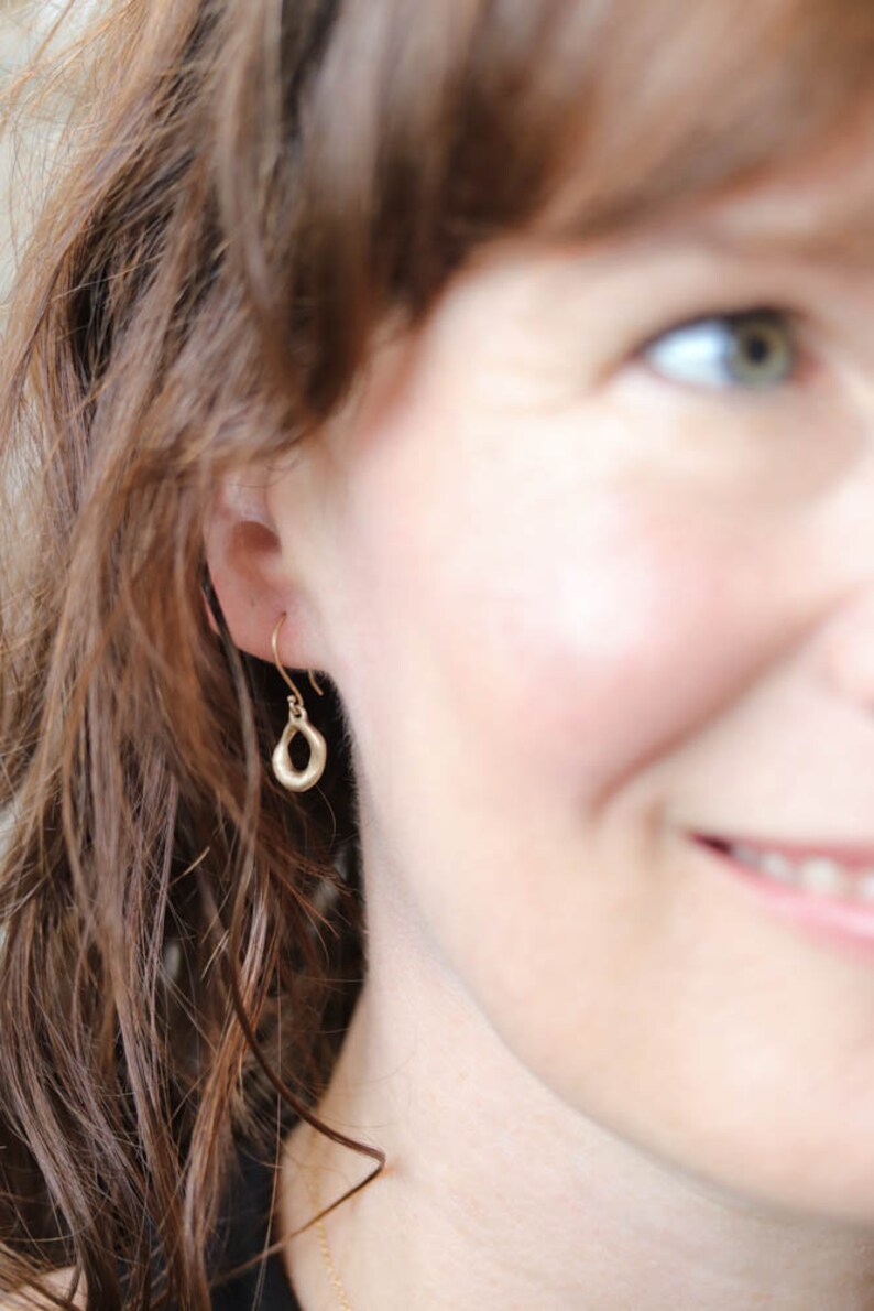 Torus Dangle Earrings Rustic Earrings Minimal Earrings Simple Gold Earrings Organic Earrings Solid Gold Earrings Dainty Earrings