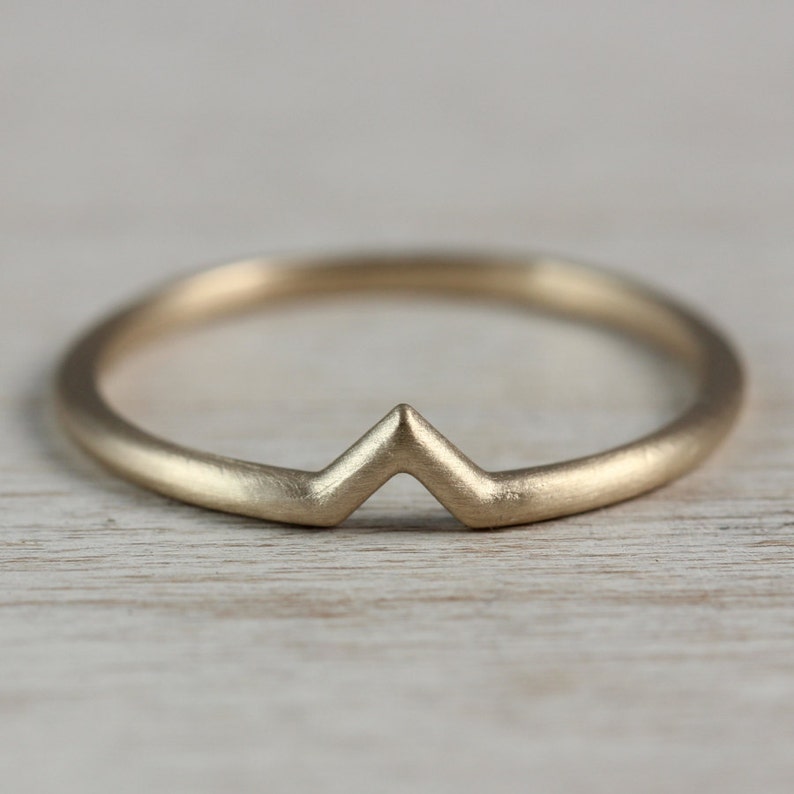 Solid Gold Ring V Ring Stacking Rings Contoured Wedding Ring Matte Gold Ring Chevron Ring Dainty Gold Ring Womens Wedding Band
