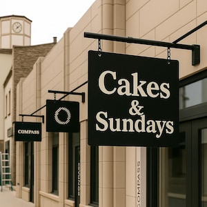 Custom Blade Sign, Double-Sided Hanging Storefront Sign, Outdoor Business Wall Sign, Cafe Shop Metal Sign, Sidewalk Flag Sign