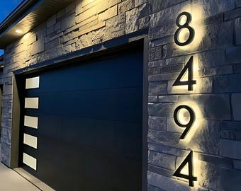 Numéro de maison moderne rétroéclairé par LED, adresse en métal personnalisée