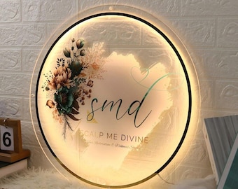 Custom LED Sign, Acrylic Salon Backlit Sign, Business Logo Signs, Wall and Door Office Sign, Wall LED Salon logo sign