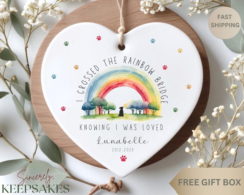 Rainbow Bridge Dog Memorial Pet Loss Ornament - Memorial Gift ...
