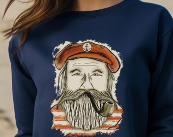 Vintage Sailor PfeifeUnisex Sweatshirt, Nautische Sailor Pullover, Retro Sailor Top, Marine Sailor Pullover, Sailor Sweatshirt, Vintage Sailor