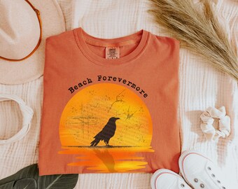 Comfort Colors Raven Beach Shirt, Beach Forevermore Raven Shirt, Gothic Beach Aesthetic Tee, Poe Inspired Raven Tshirt, Moody Summer Vibes
