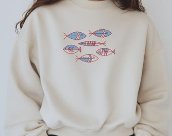 Moderne Fisch Kunst Unisex Pullover, Modernes Design, Abstrakter Fisch Pullover, Grafik Pullover, Fisch Liebhaber Geschenk, Nautische Mode, Geschenk für Sie / Ihn