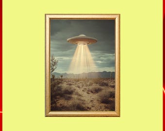 UFO Print: Retro Flying Saucer, Sci-Fi Wall Art (Digital Download)