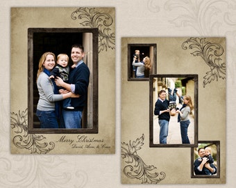 Victorian Vintage | Multi Photos Christmas Holiday Card Template | Elements Photoshop Templates | 5x7 Press Printed Card Set